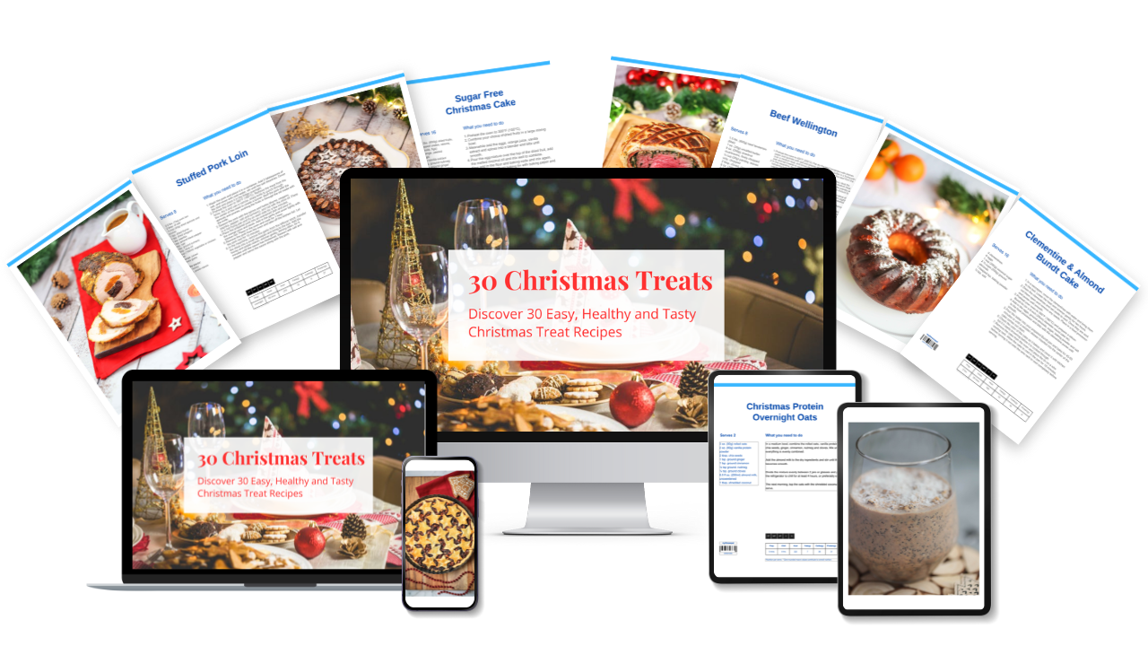 30 Christmas Treat Recipes Bundle displayed on various devices and recipe pages.